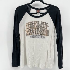 Harley Davidson Women’s Raglan Top White Black Embellished M